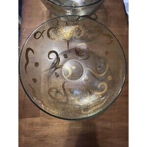 Pier 1 Vintage Hand Painted Glass Gold Iridescent Large Bowls 2 Made in Italy